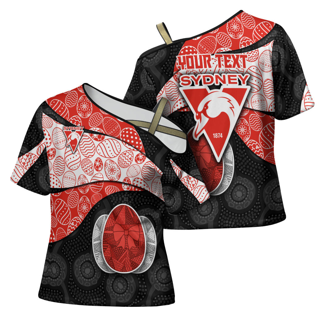Personalized Sydney Football Cross Shoulder Shirt Easter Egg Pattern Red White Tribal Dot Art Style