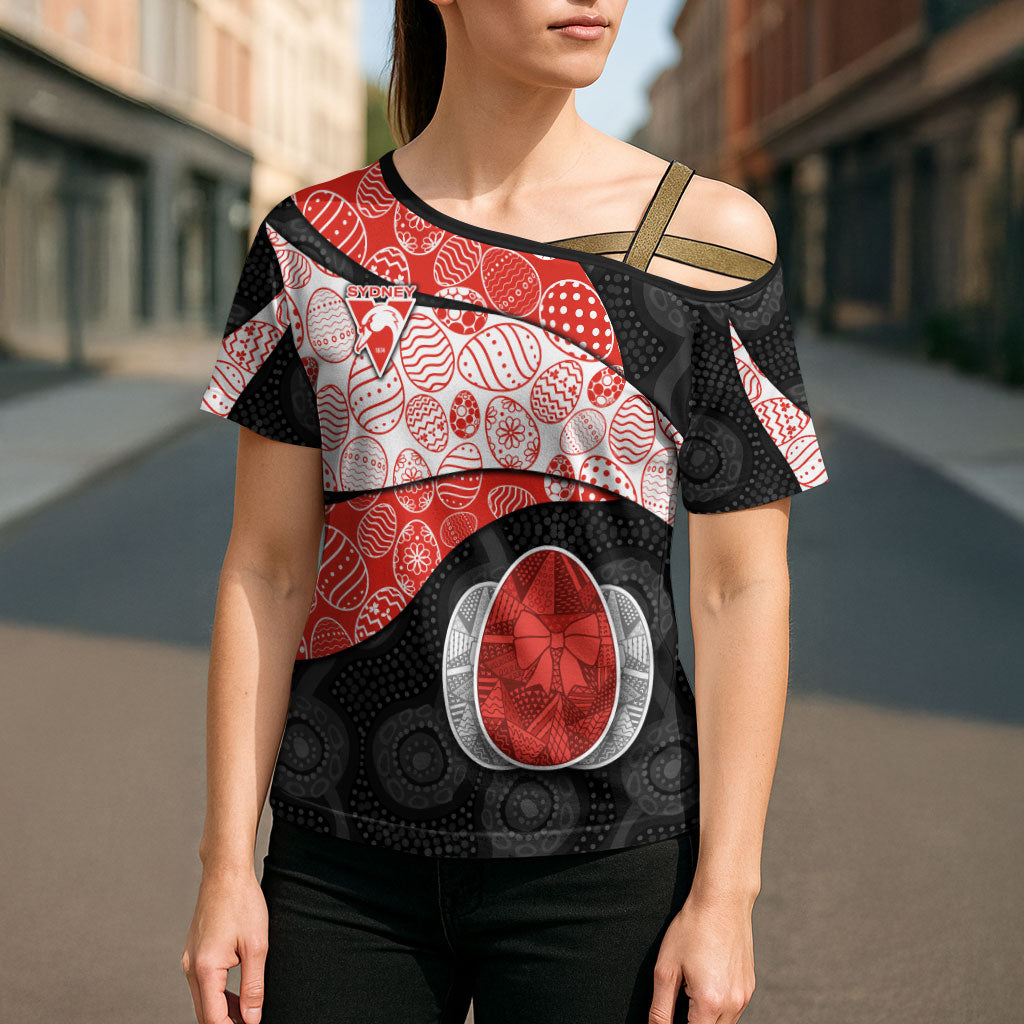 Personalized Sydney Football Cross Shoulder Shirt Easter Egg Pattern Red White Tribal Dot Art Style