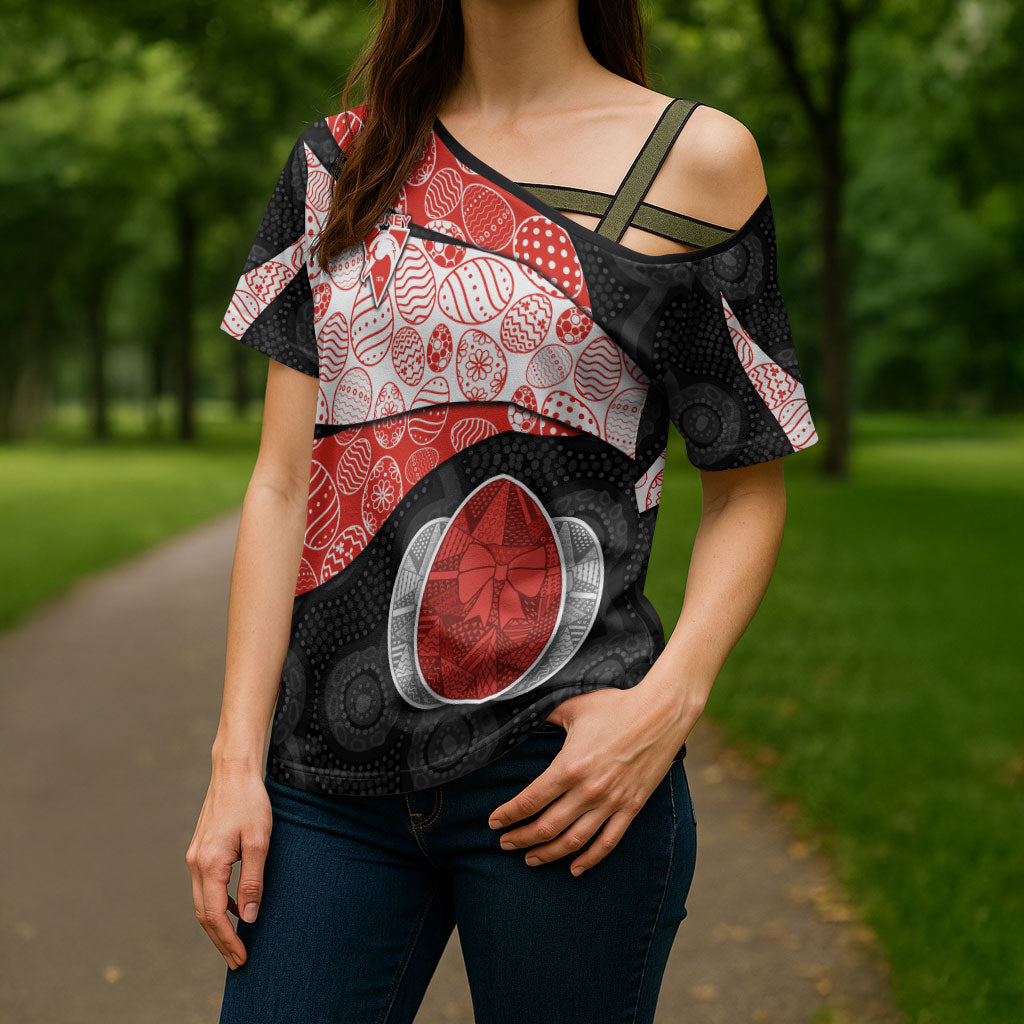 Personalized Sydney Football Cross Shoulder Shirt Easter Egg Pattern Red White Tribal Dot Art Style
