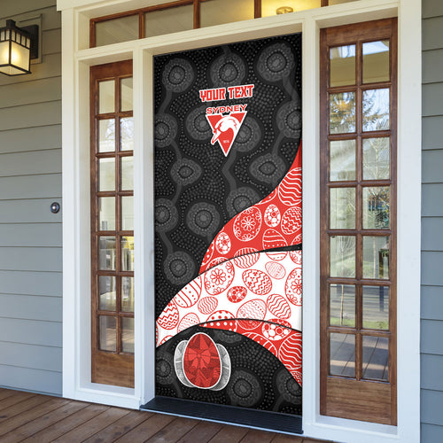 Personalized Sydney Football Door Cover Easter Egg Pattern Red White Tribal Dot Art Style