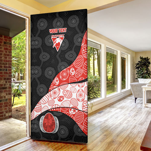 Personalized Sydney Football Door Cover Easter Egg Pattern Red White Tribal Dot Art Style