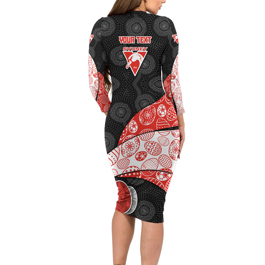Personalized Sydney Football Family Matching Long Sleeve Bodycon Dress and Hawaiian Shirt Easter Egg Pattern Red White Tribal Dot Art Style