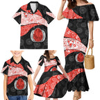 Personalized Sydney Football Family Matching Mermaid Dress and Hawaiian Shirt Easter Egg Pattern Red White Tribal Dot Art Style