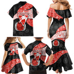 Personalized Sydney Football Family Matching Mermaid Dress and Hawaiian Shirt Easter Egg Pattern Red White Tribal Dot Art Style