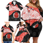 Personalized Sydney Football Family Matching Off Shoulder Short Dress and Hawaiian Shirt Easter Egg Pattern Red White Tribal Dot Art Style