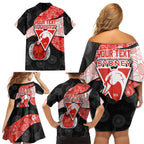 Personalized Sydney Football Family Matching Off Shoulder Short Dress and Hawaiian Shirt Easter Egg Pattern Red White Tribal Dot Art Style