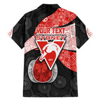 Personalized Sydney Football Family Matching Off Shoulder Short Dress and Hawaiian Shirt Easter Egg Pattern Red White Tribal Dot Art Style