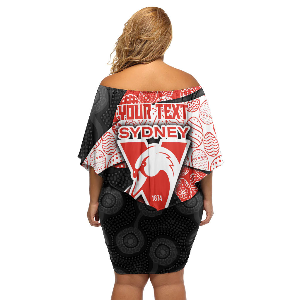 Personalized Sydney Football Family Matching Off Shoulder Short Dress and Hawaiian Shirt Easter Egg Pattern Red White Tribal Dot Art Style