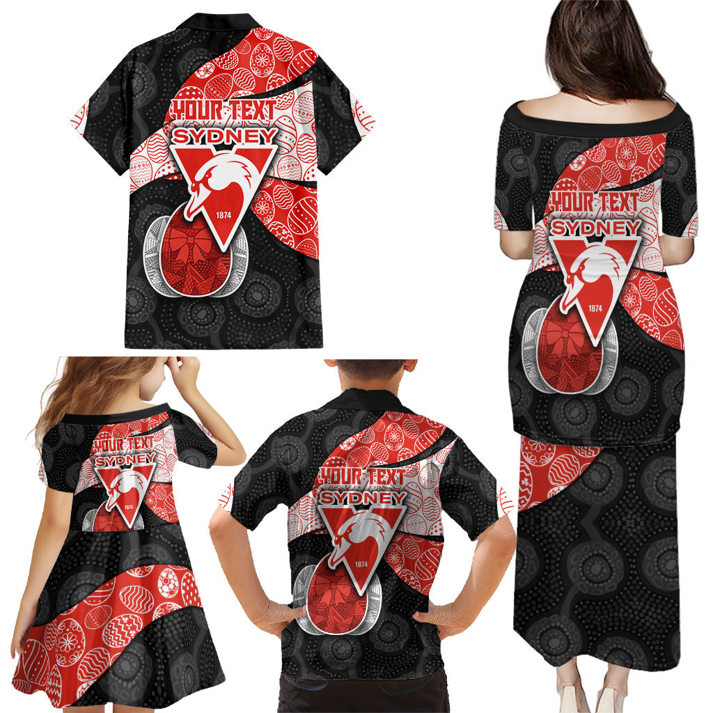 Personalized Sydney Football Family Matching Puletasi and Hawaiian Shirt Easter Egg Pattern Red White Tribal Dot Art Style