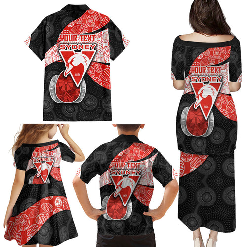 Personalized Sydney Football Family Matching Puletasi and Hawaiian Shirt Easter Egg Pattern Red White Tribal Dot Art Style