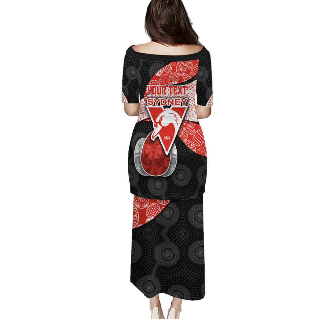 Personalized Sydney Football Family Matching Puletasi and Hawaiian Shirt Easter Egg Pattern Red White Tribal Dot Art Style