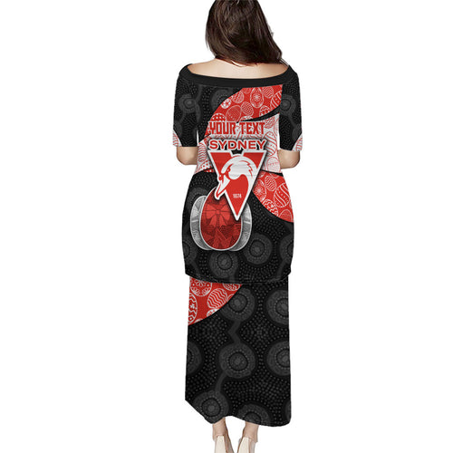 Personalized Sydney Football Family Matching Puletasi and Hawaiian Shirt Easter Egg Pattern Red White Tribal Dot Art Style