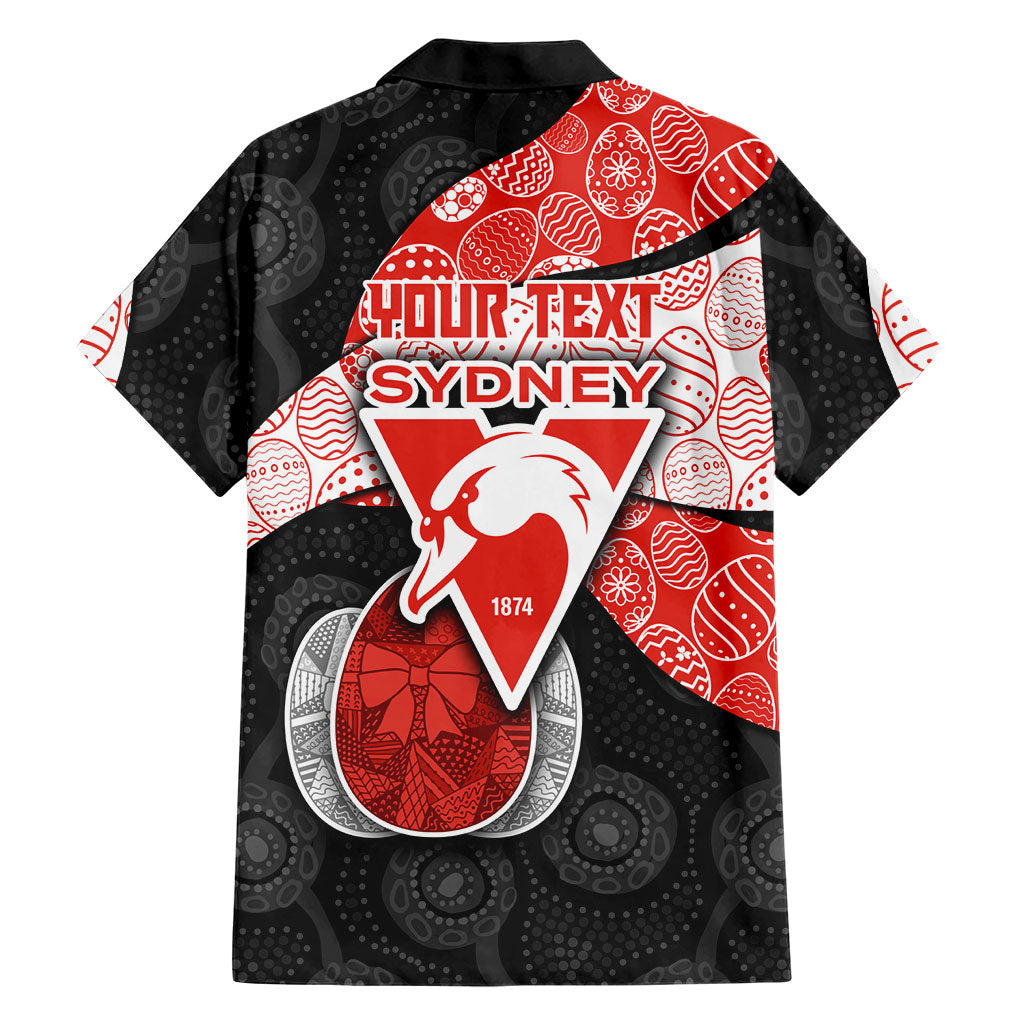 Personalized Sydney Football Family Matching Short Sleeve Bodycon Dress and Hawaiian Shirt Easter Egg Pattern Red White Tribal Dot Art Style