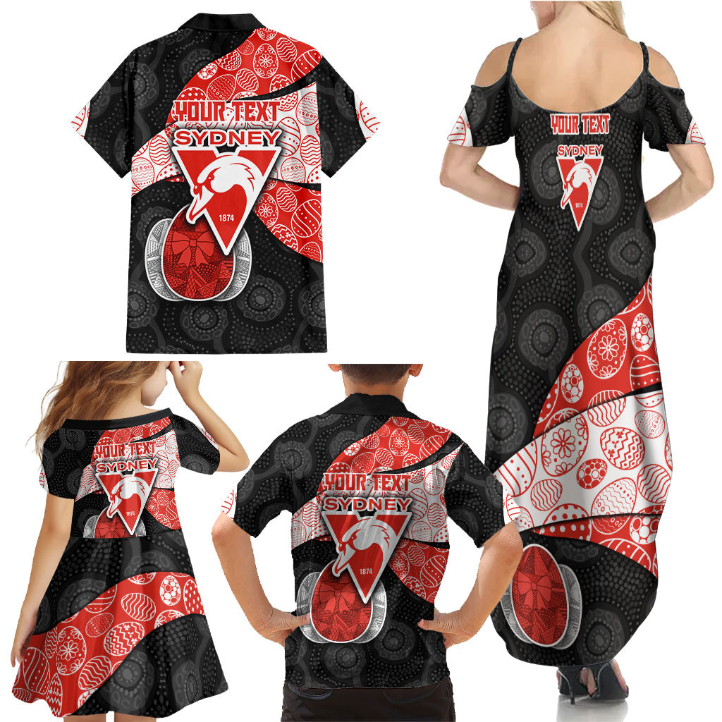 Personalized Sydney Football Family Matching Summer Maxi Dress and Hawaiian Shirt Easter Egg Pattern Red White Tribal Dot Art Style