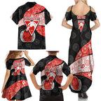 Personalized Sydney Football Family Matching Summer Maxi Dress and Hawaiian Shirt Easter Egg Pattern Red White Tribal Dot Art Style