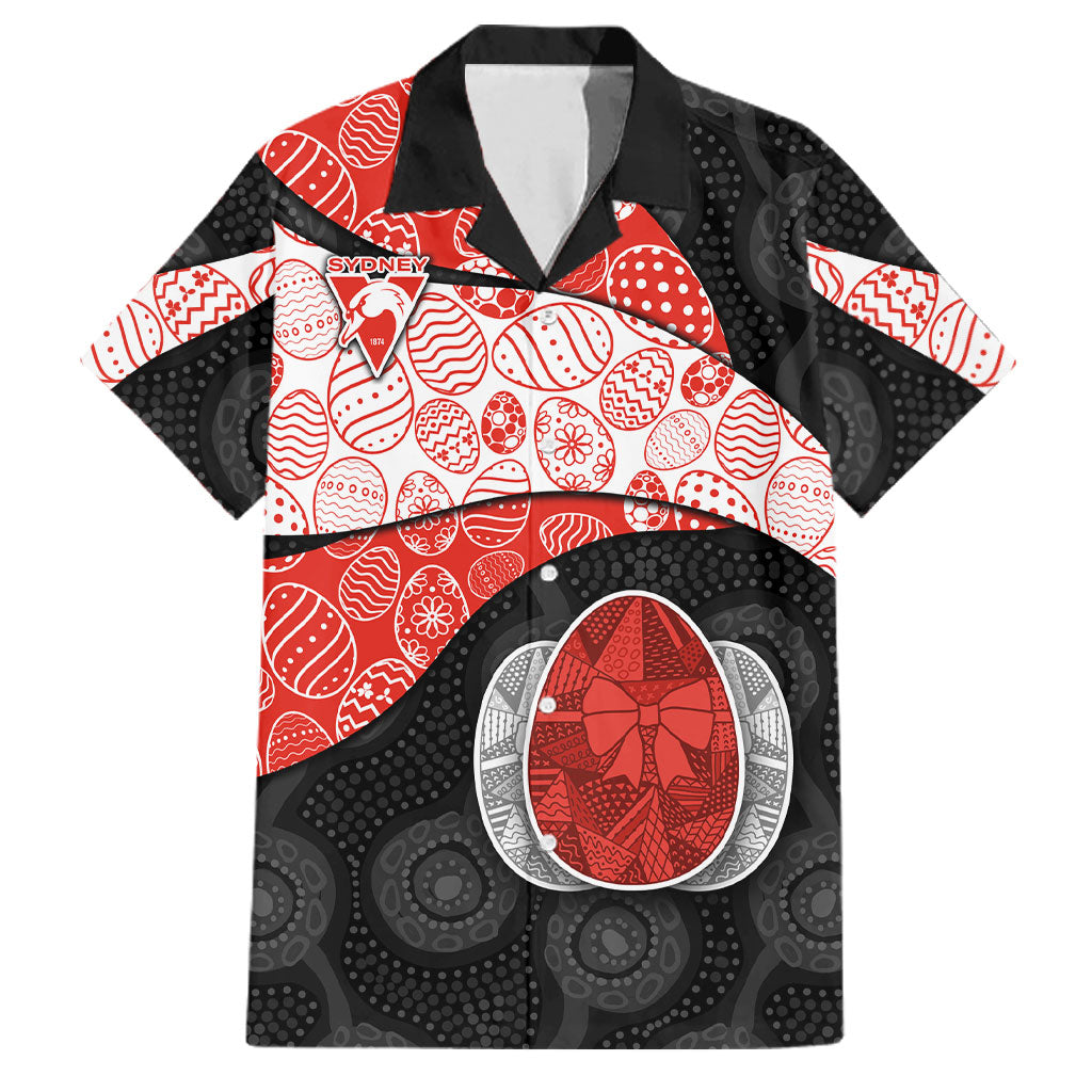 Personalized Sydney Football Family Matching Summer Maxi Dress and Hawaiian Shirt Easter Egg Pattern Red White Tribal Dot Art Style