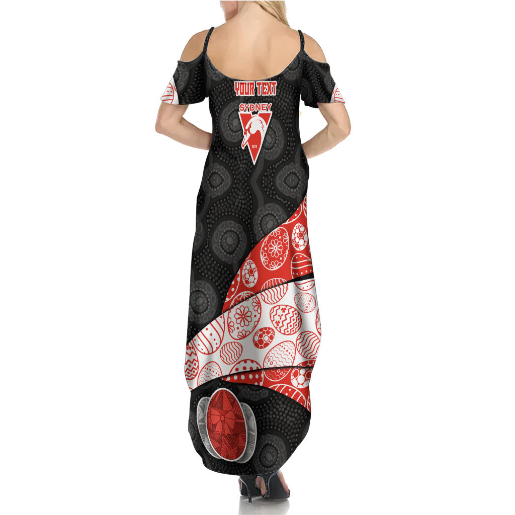 Personalized Sydney Football Family Matching Summer Maxi Dress and Hawaiian Shirt Easter Egg Pattern Red White Tribal Dot Art Style
