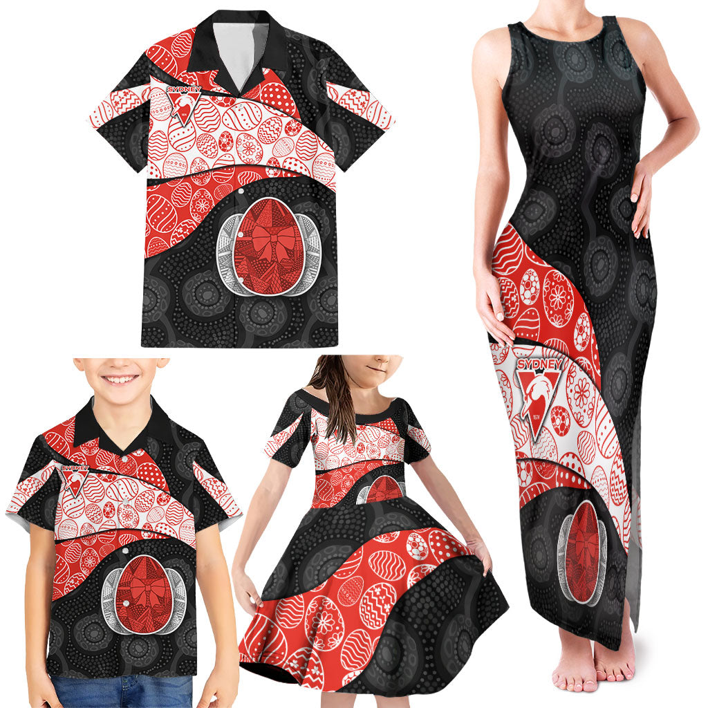 Personalized Sydney Football Family Matching Tank Maxi Dress and Hawaiian Shirt Easter Egg Pattern Red White Tribal Dot Art Style