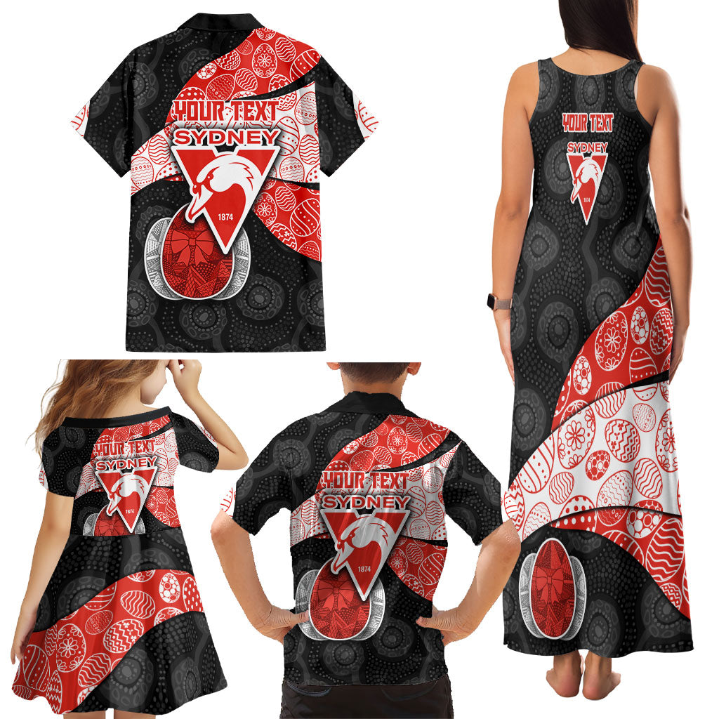 Personalized Sydney Football Family Matching Tank Maxi Dress and Hawaiian Shirt Easter Egg Pattern Red White Tribal Dot Art Style