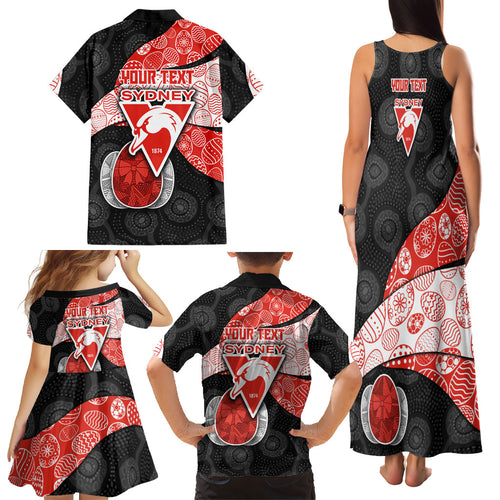 Personalized Sydney Football Family Matching Tank Maxi Dress and Hawaiian Shirt Easter Egg Pattern Red White Tribal Dot Art Style