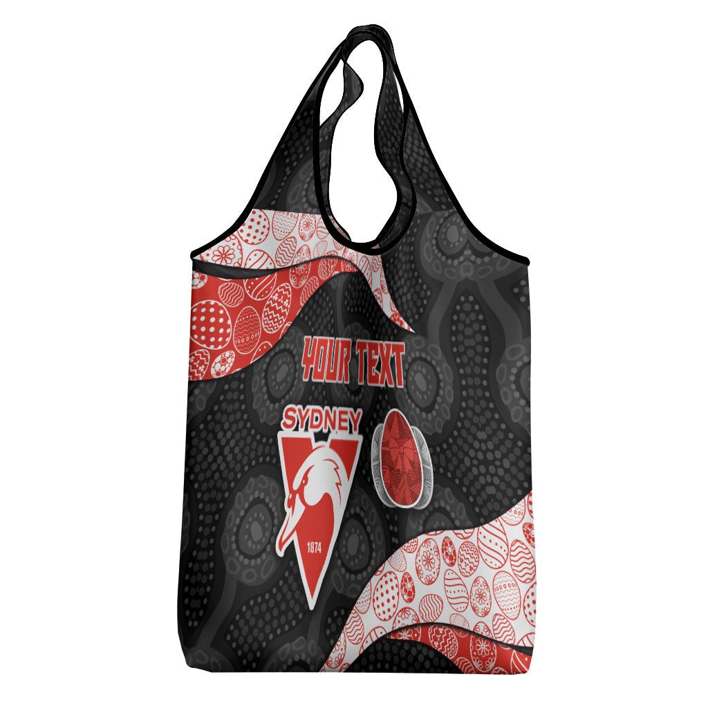 Personalized Sydney Football Grocery Bag Easter Egg Pattern Red White Tribal Dot Art Style