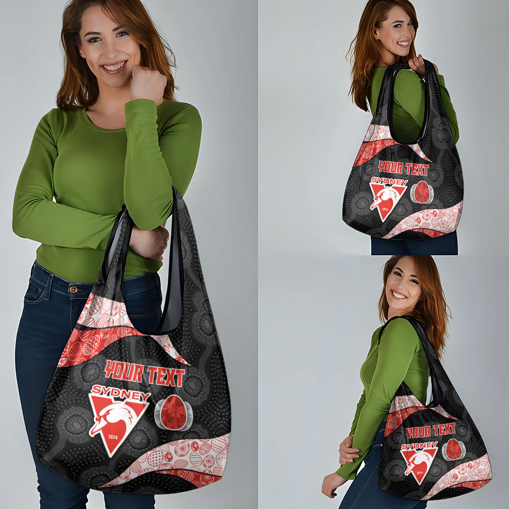 Personalized Sydney Football Grocery Bag Easter Egg Pattern Red White Tribal Dot Art Style