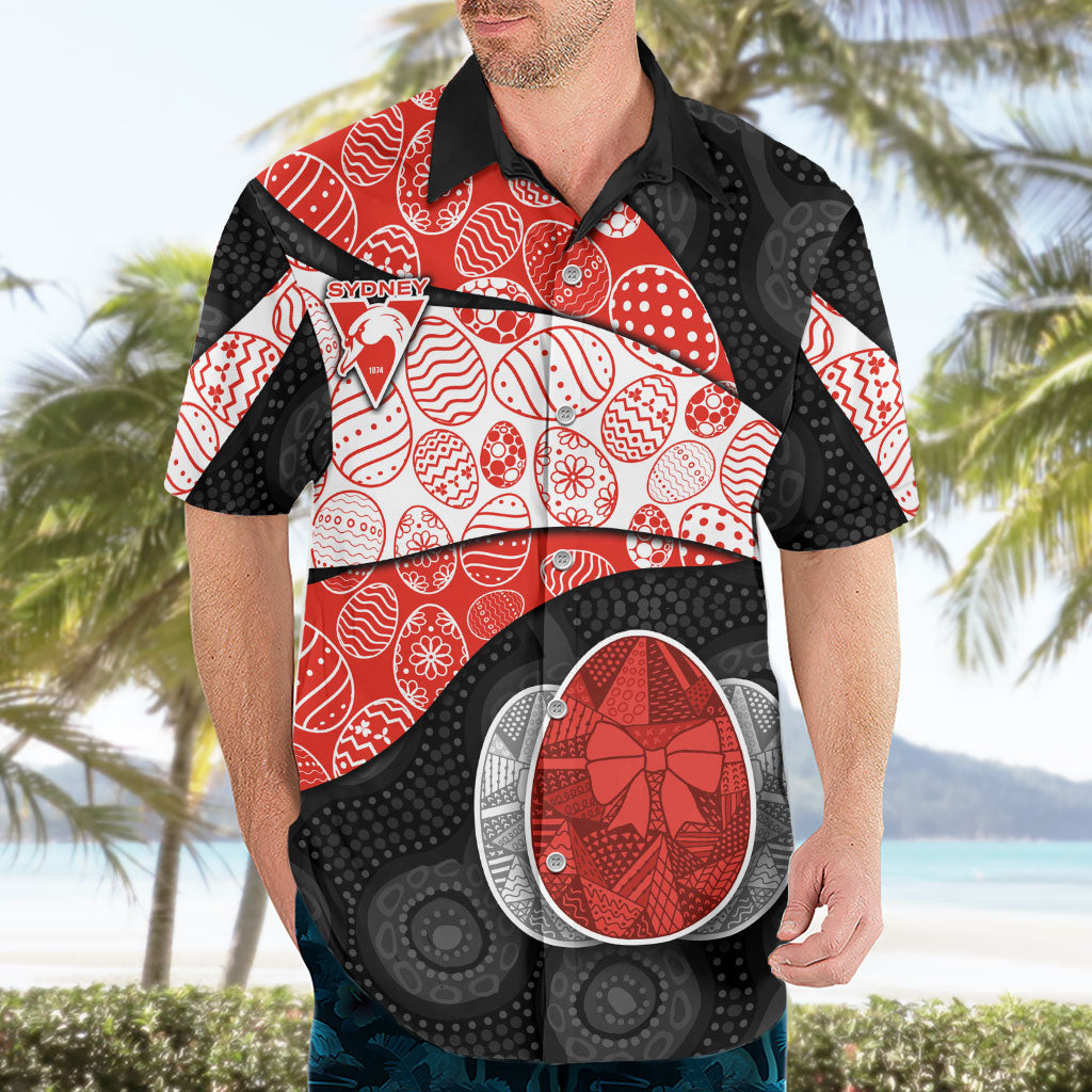 Personalized Sydney Football Hawaiian Shirt Easter Egg Pattern Red White Tribal Dot Art Style