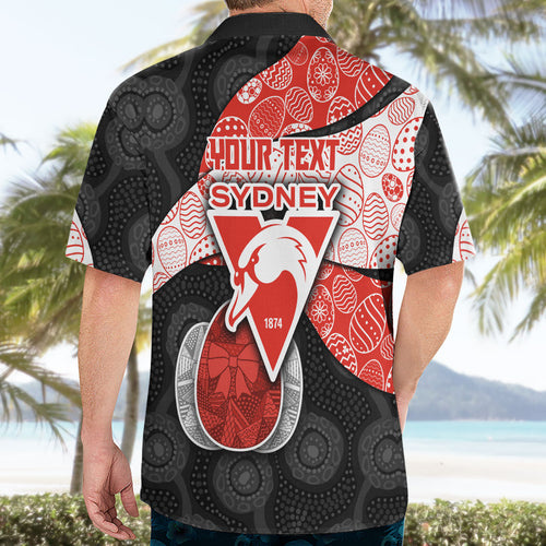 Personalized Sydney Football Hawaiian Shirt Easter Egg Pattern Red White Tribal Dot Art Style