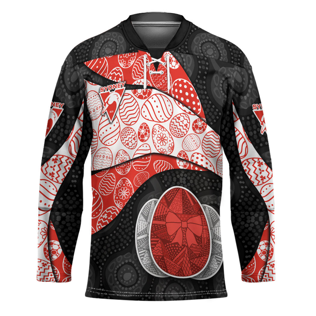 Personalized Sydney Football Hockey Jersey Easter Egg Pattern Red White Tribal Dot Art Style