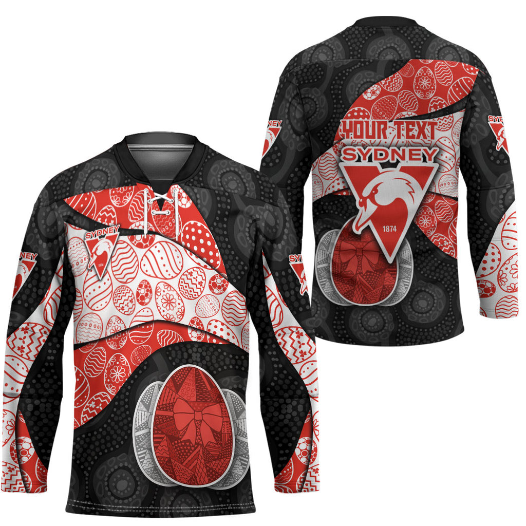Personalized Sydney Football Hockey Jersey Easter Egg Pattern Red White Tribal Dot Art Style