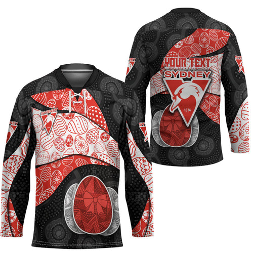 Personalized Sydney Football Hockey Jersey Easter Egg Pattern Red White Tribal Dot Art Style