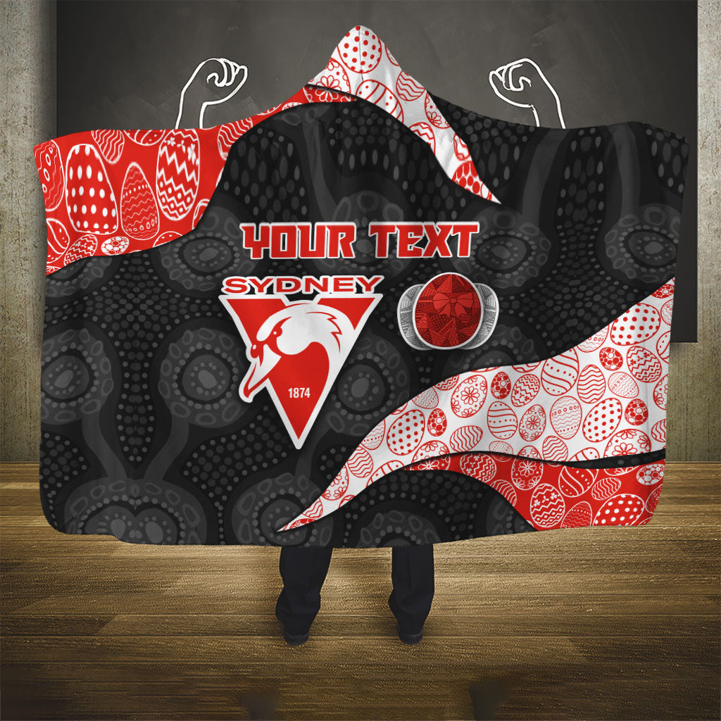 Personalized Sydney Football Hooded Blanket Easter Egg Pattern Red White Tribal Dot Art Style