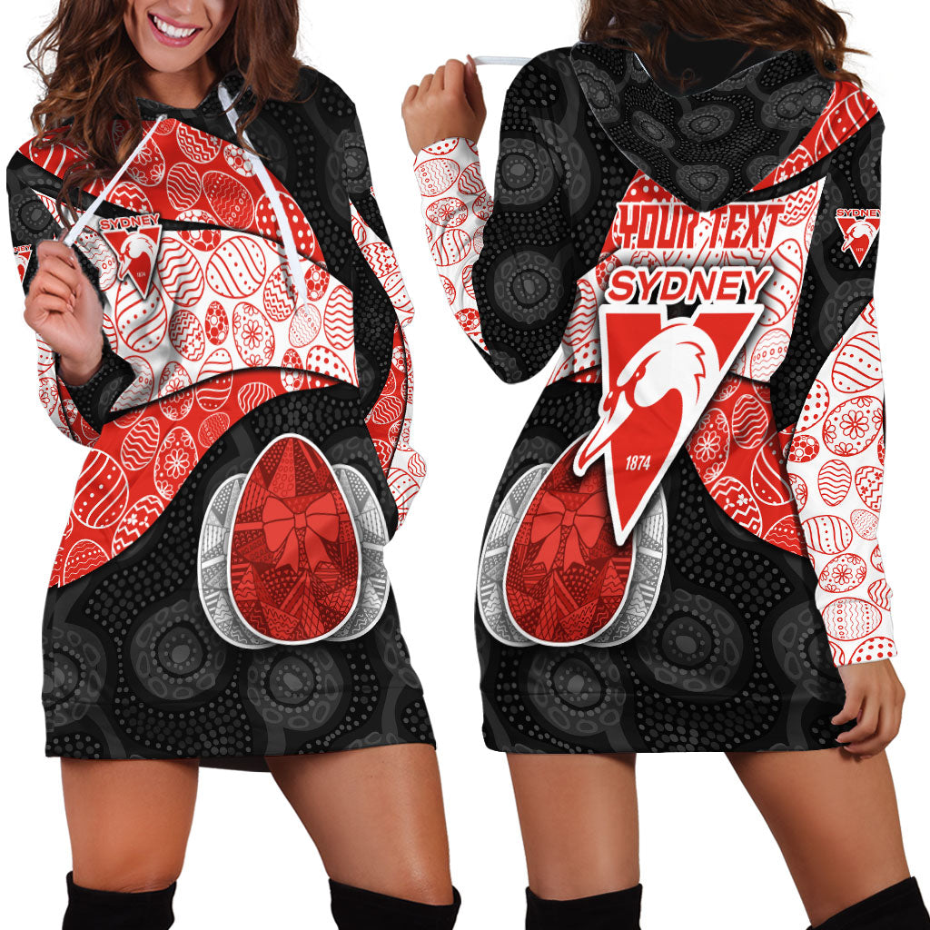 Personalized Sydney Football Hoodie Dress Easter Egg Pattern Red White Tribal Dot Art Style