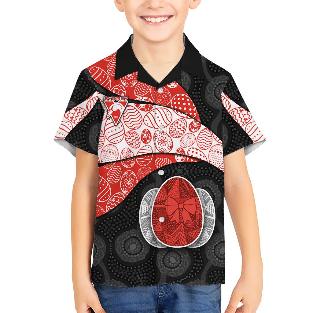 Personalized Sydney Football Kid Hawaiian Shirt Easter Egg Pattern Red White Tribal Dot Art Style