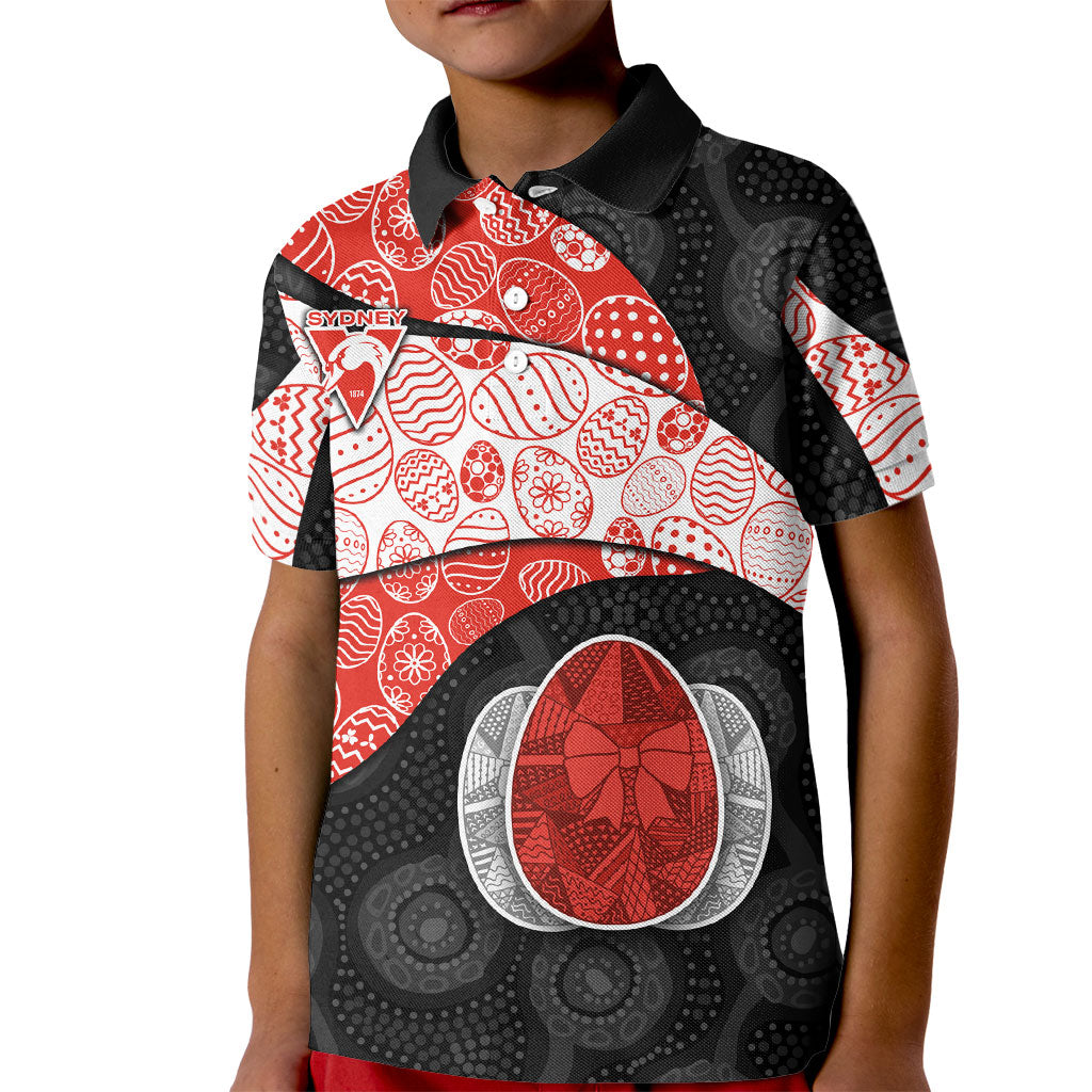 Personalized Sydney Football Kid Polo Shirt Easter Egg Pattern Red White Tribal Dot Art Style