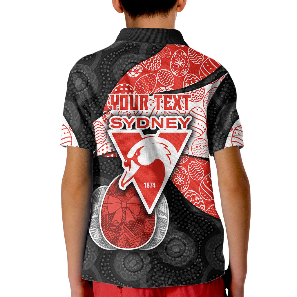 Personalized Sydney Football Kid Polo Shirt Easter Egg Pattern Red White Tribal Dot Art Style