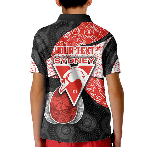 Personalized Sydney Football Kid Polo Shirt Easter Egg Pattern Red White Tribal Dot Art Style