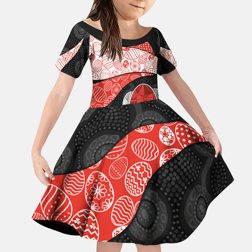 Personalized Sydney Football Kid Short Sleeve Dress Easter Egg Pattern Red White Tribal Dot Art Style