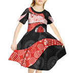 Personalized Sydney Football Kid Short Sleeve Dress Easter Egg Pattern Red White Tribal Dot Art Style