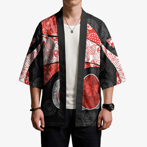 Personalized Sydney Football Kimono Easter Egg Pattern Red White Tribal Dot Art Style