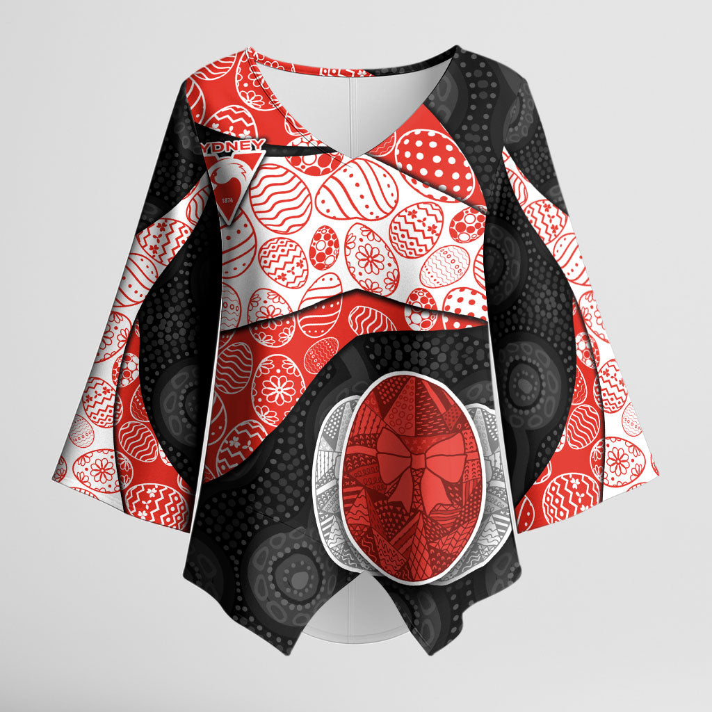Personalized Sydney Football Kimono Sleeve Blouse Easter Egg Pattern Red White Tribal Dot Art Style
