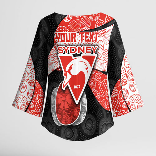 Personalized Sydney Football Kimono Sleeve Blouse Easter Egg Pattern Red White Tribal Dot Art Style