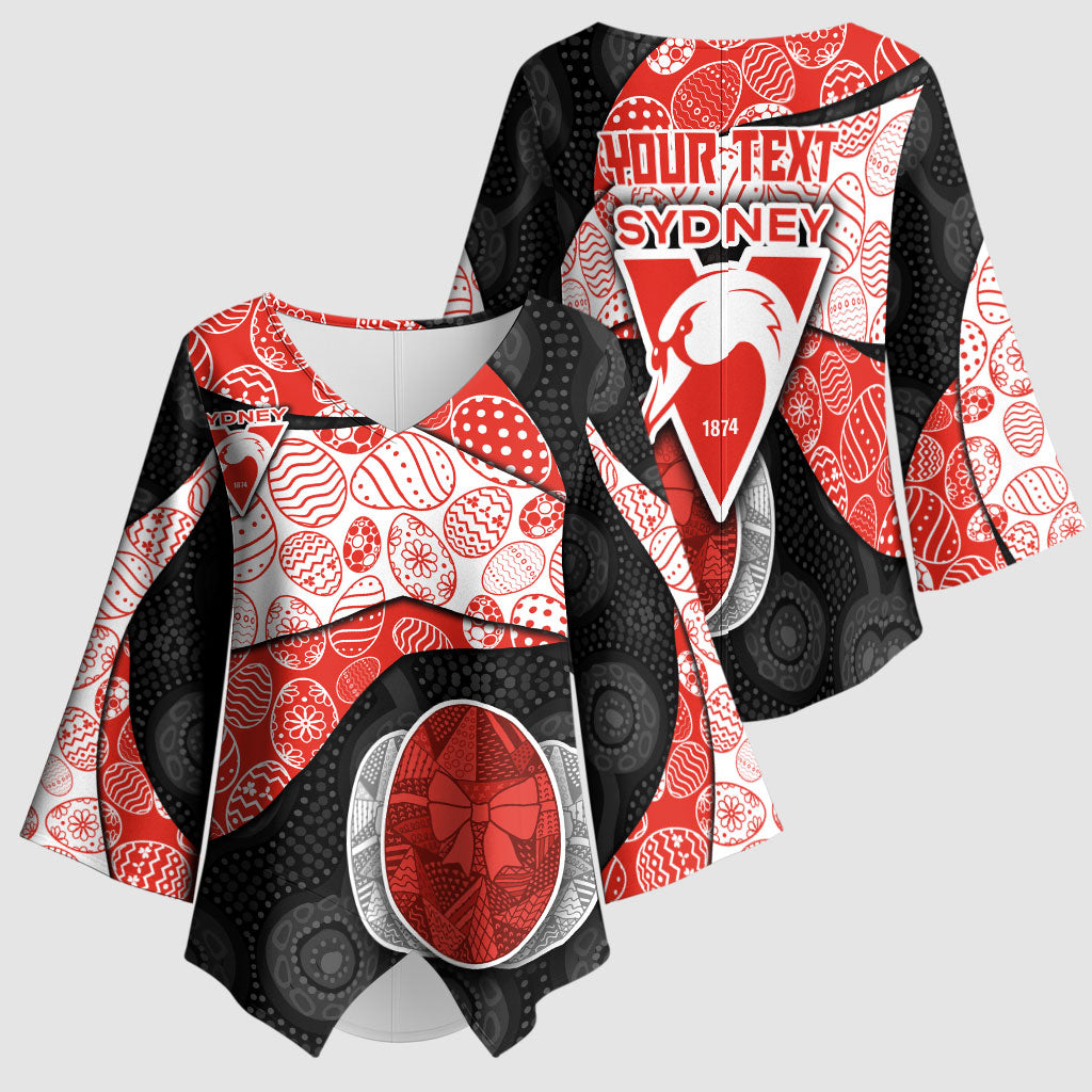 Personalized Sydney Football Kimono Sleeve Blouse Easter Egg Pattern Red White Tribal Dot Art Style