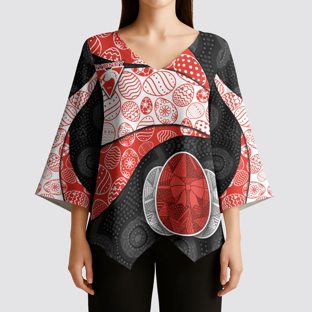 Personalized Sydney Football Kimono Sleeve Blouse Easter Egg Pattern Red White Tribal Dot Art Style