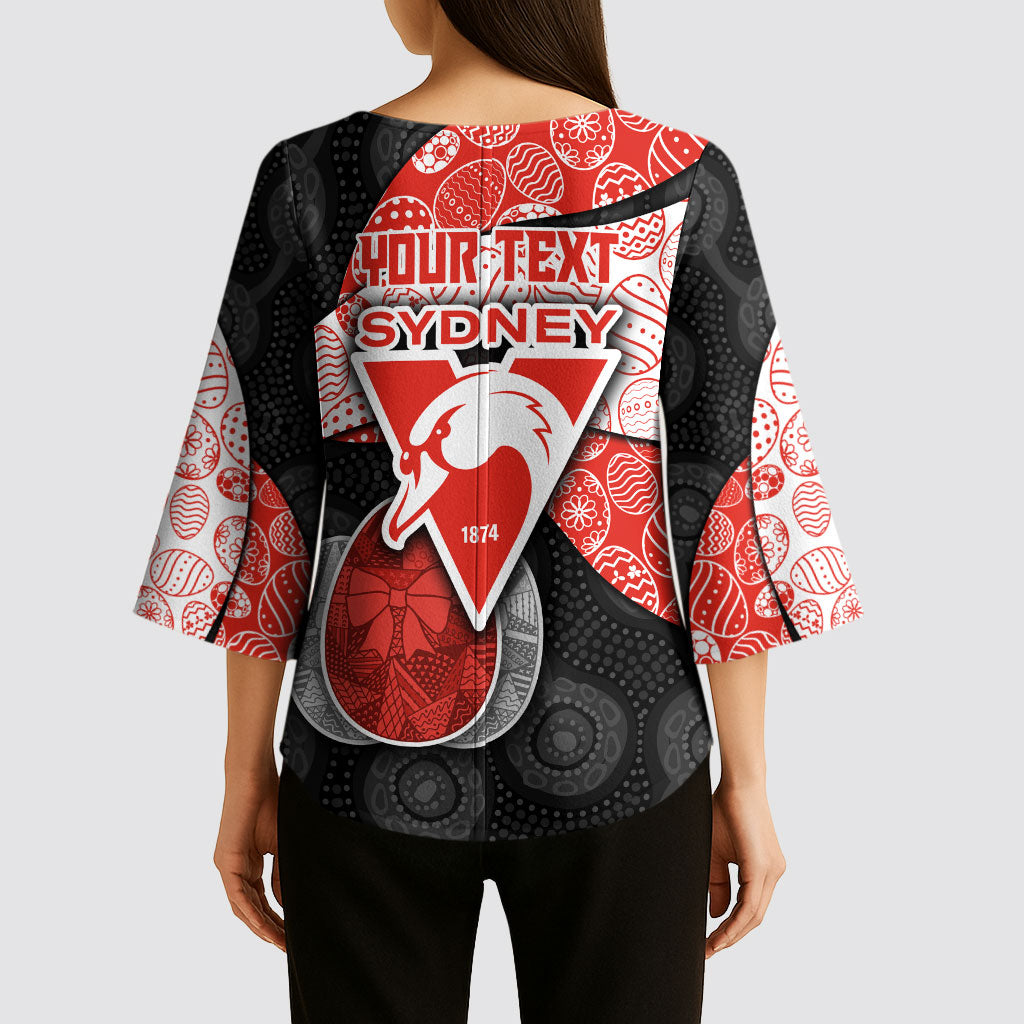 Personalized Sydney Football Kimono Sleeve Blouse Easter Egg Pattern Red White Tribal Dot Art Style