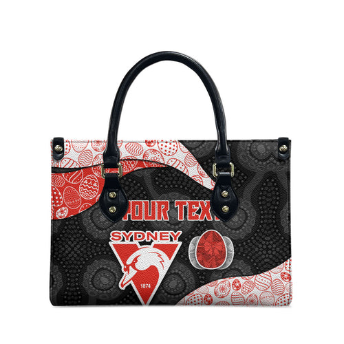 Personalized Sydney Football Leather Bag Easter Egg Pattern Red White Tribal Dot Art Style