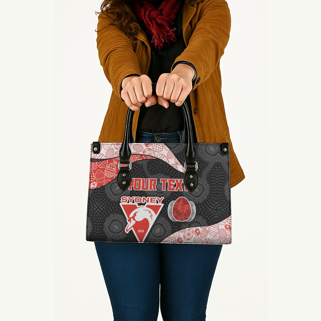 Personalized Sydney Football Leather Bag Easter Egg Pattern Red White Tribal Dot Art Style