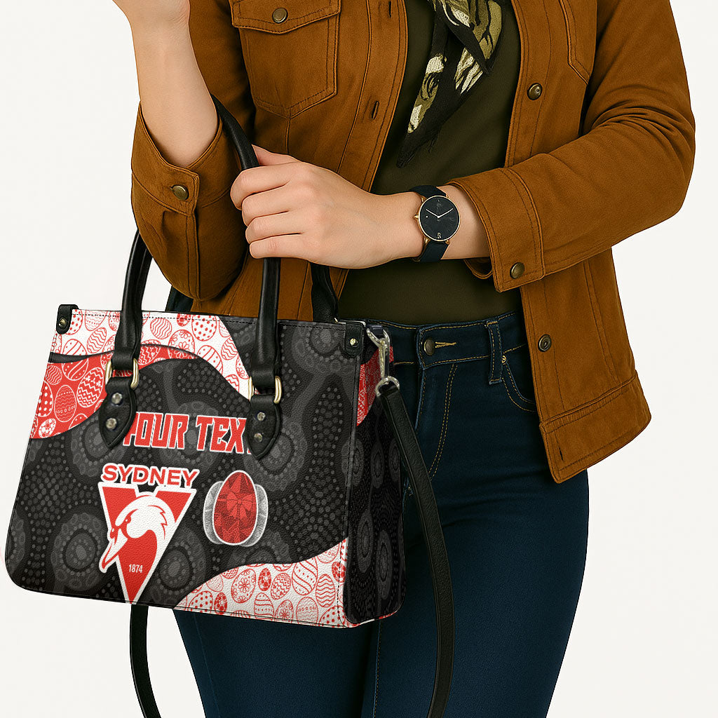 Personalized Sydney Football Leather Bag Easter Egg Pattern Red White Tribal Dot Art Style