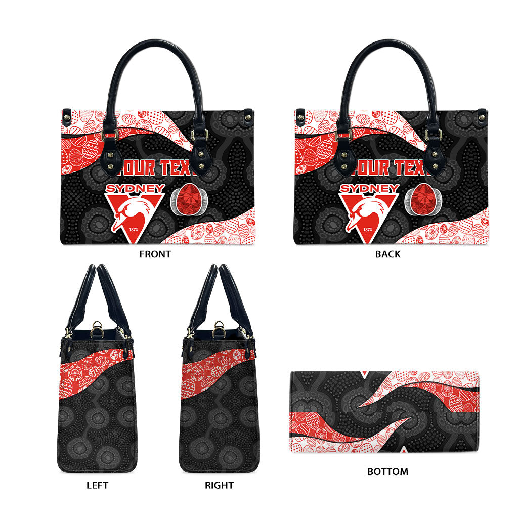 Personalized Sydney Football Leather Bag Easter Egg Pattern Red White Tribal Dot Art Style