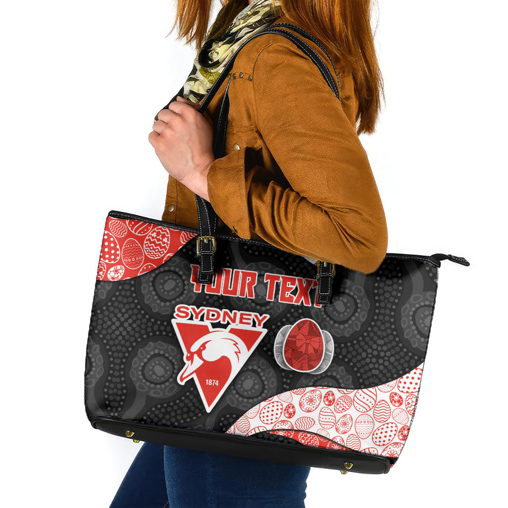 Personalized Sydney Football Leather Tote Bag Easter Egg Pattern Red White Tribal Dot Art Style